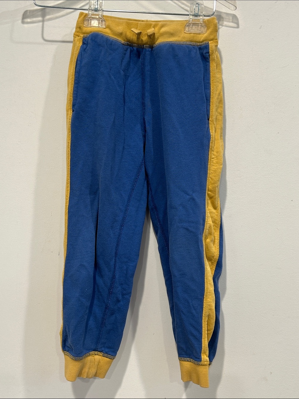 Hanna Andersson vintage Blue Jogger Pants Yellow Side Stripes boy size 8 pants